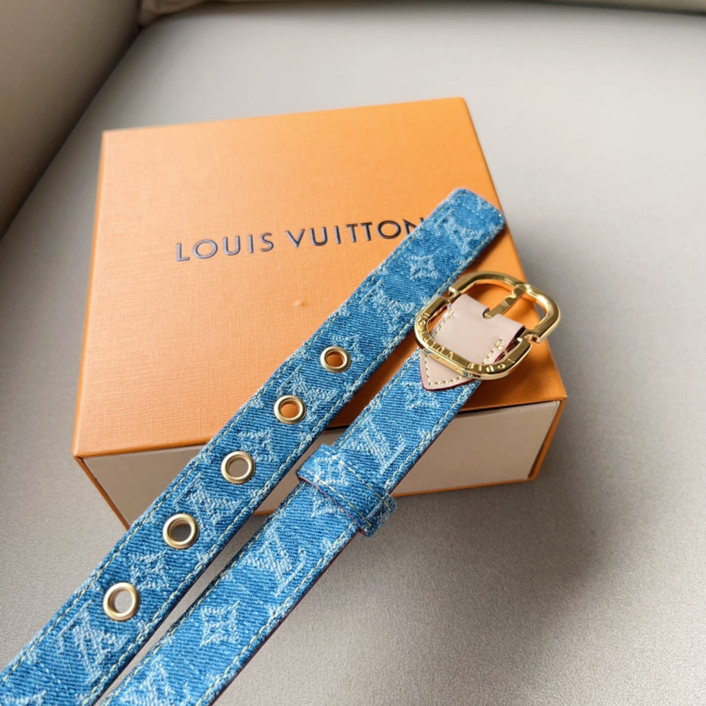 LOUIS VUITTON LV  30MM BELT LIGHT BLUE MONOGRAM DENIM GOLD HARDWARE