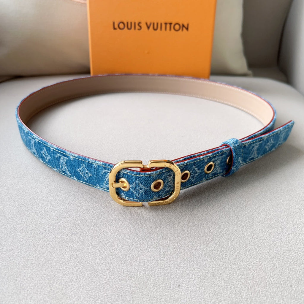 LOUIS VUITTON LV  30MM BELT LIGHT BLUE MONOGRAM DENIM GOLD HARDWARE