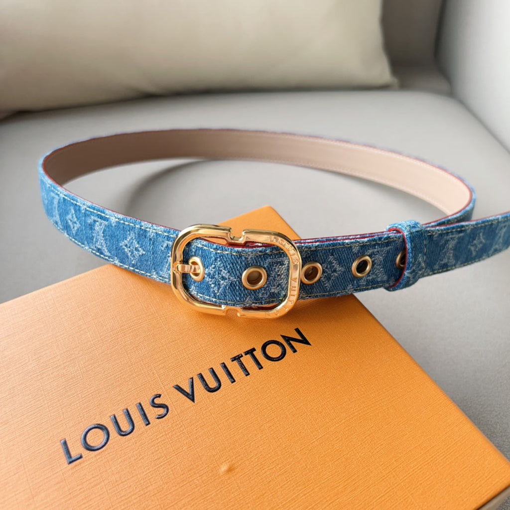 LOUIS VUITTON LV  30MM BELT LIGHT BLUE MONOGRAM DENIM GOLD HARDWARE