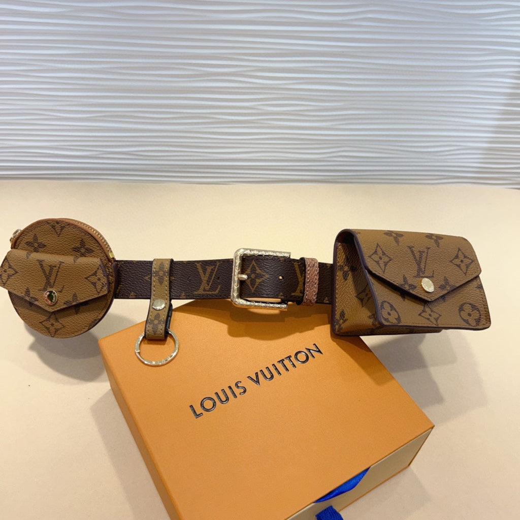 LOUIS VUITTON LV Daily Multi Pocket 30mm Belt Bag Light Brown Leather