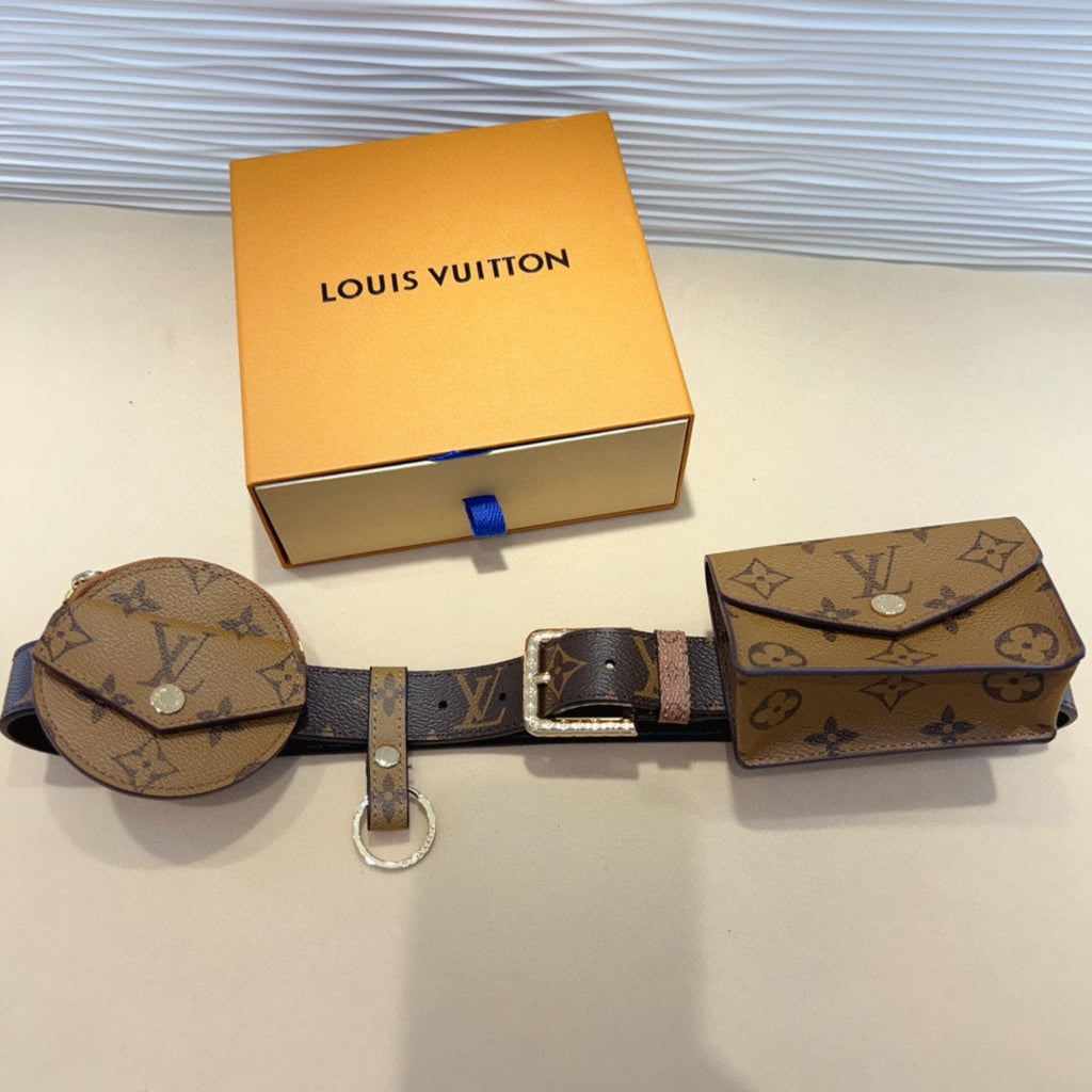 LOUIS VUITTON LV Daily Multi Pocket 30mm Belt Bag Light Brown Leather