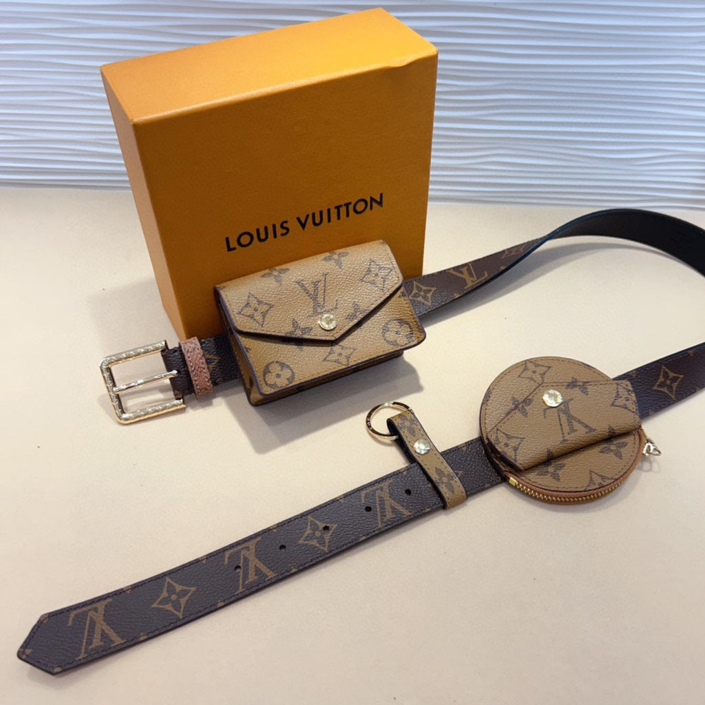LOUIS VUITTON LV Daily Multi Pocket 30mm Belt Bag Light Brown Leather