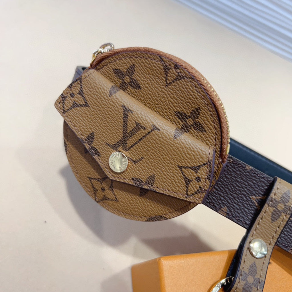 LOUIS VUITTON LV MULTI POCKET 30MM BELT IN CAMEL BROWN MONOGRAM CALFSKIN SILVER HARDWARE