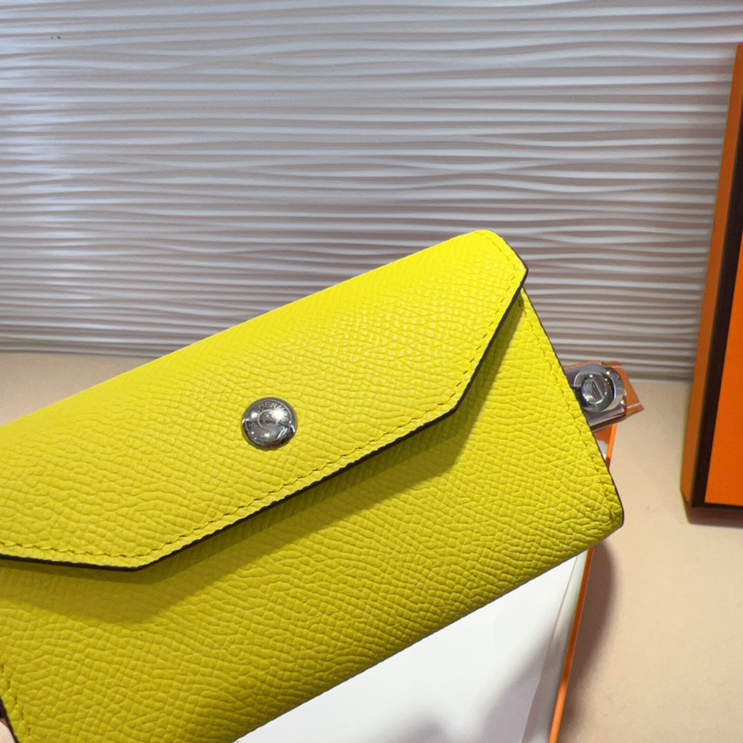 HERMES KELLY LEMON YELLOW POCKET 18MM BELT CINNAMON BROWN LEATHER SILVER HARDWARE