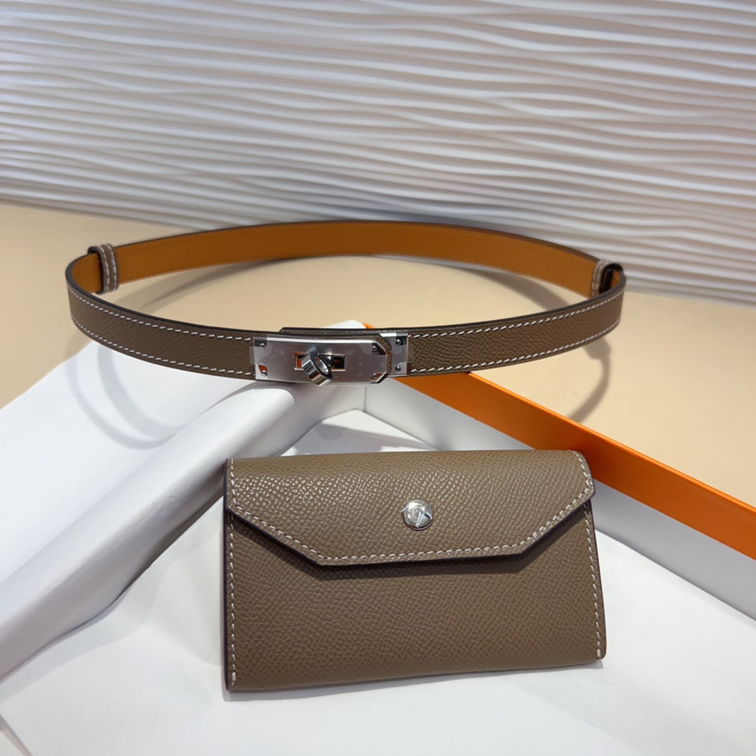 HERMES KELLY POCKET 18MM BELT CHOCOLATE BROWN LEATHER SILVER HARDWARE