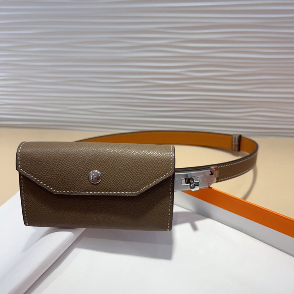 HERMES KELLY POCKET 18MM BELT CHOCOLATE BROWN LEATHER SILVER HARDWARE