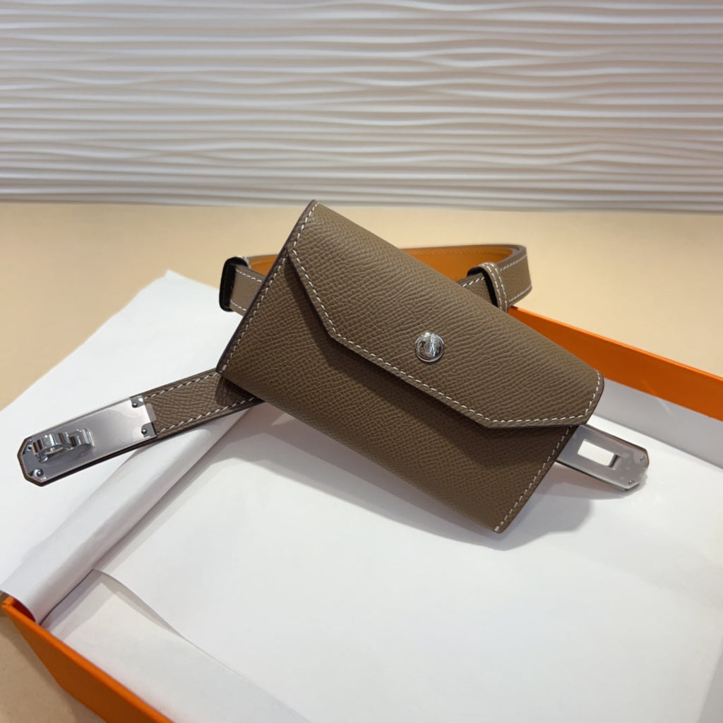 HERMES KELLY POCKET 18MM BELT CHOCOLATE BROWN LEATHER SILVER HARDWARE