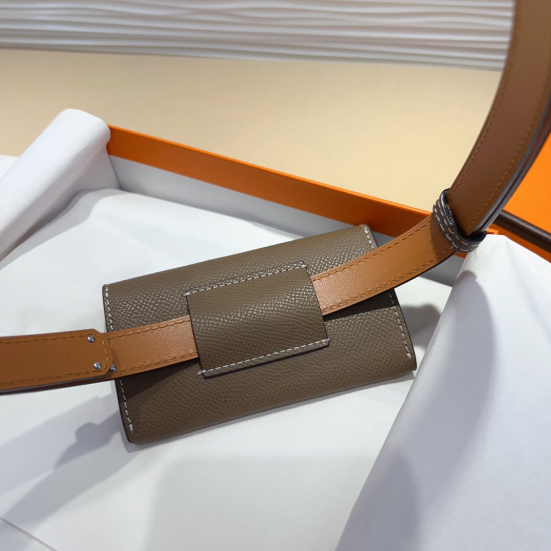 HERMES KELLY POCKET 18MM BELT CHOCOLATE BROWN LEATHER SILVER HARDWARE