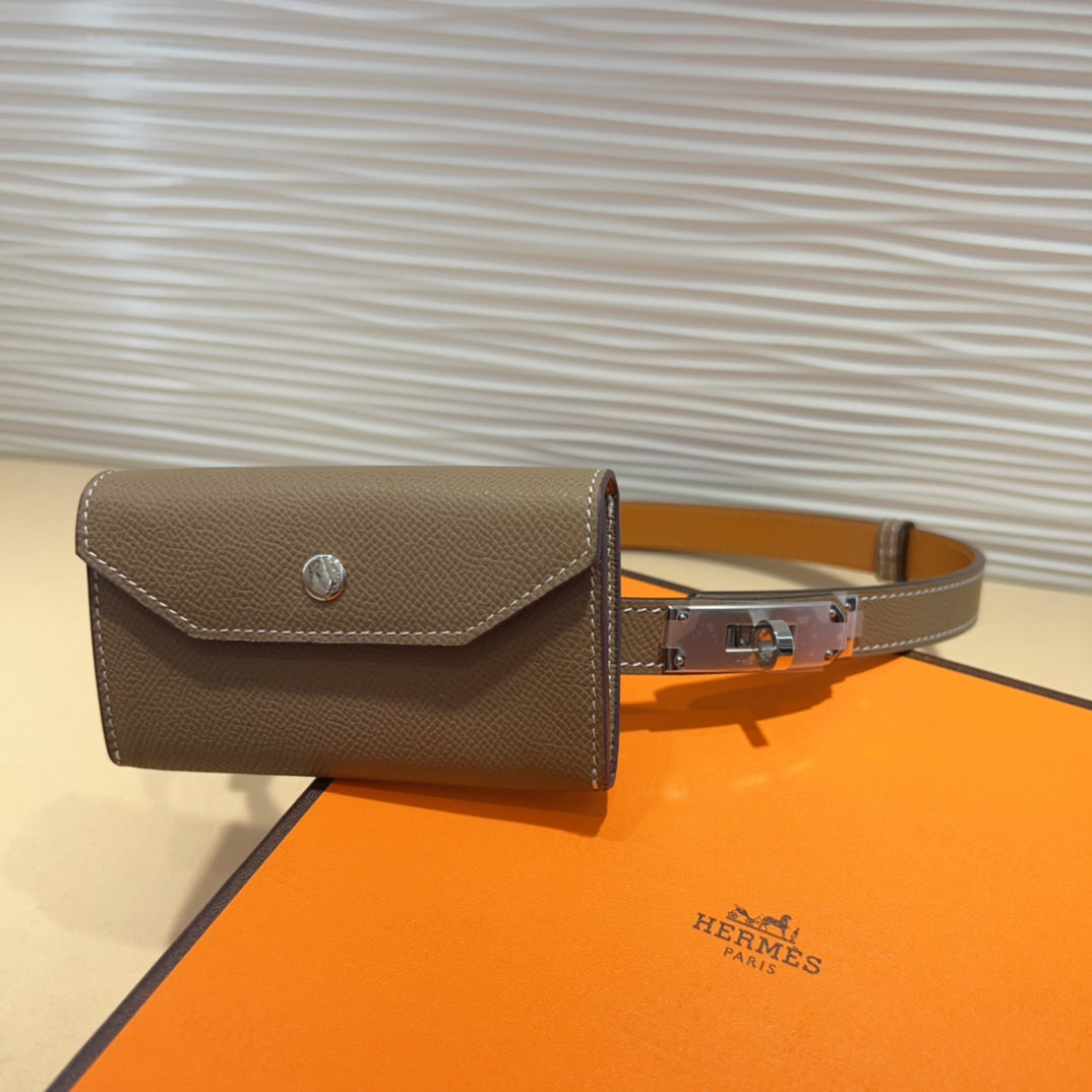 HERMES KELLY POCKET 18MM BELT CHOCOLATE BROWN LEATHER SILVER HARDWARE