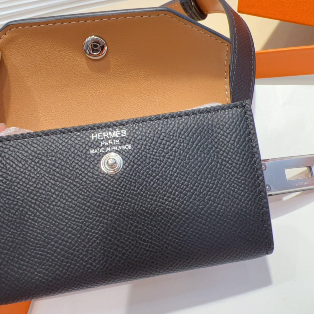 HERMES KELLY POCKET 18MM BELT BLACK LEATHER SILVER HARDWARE