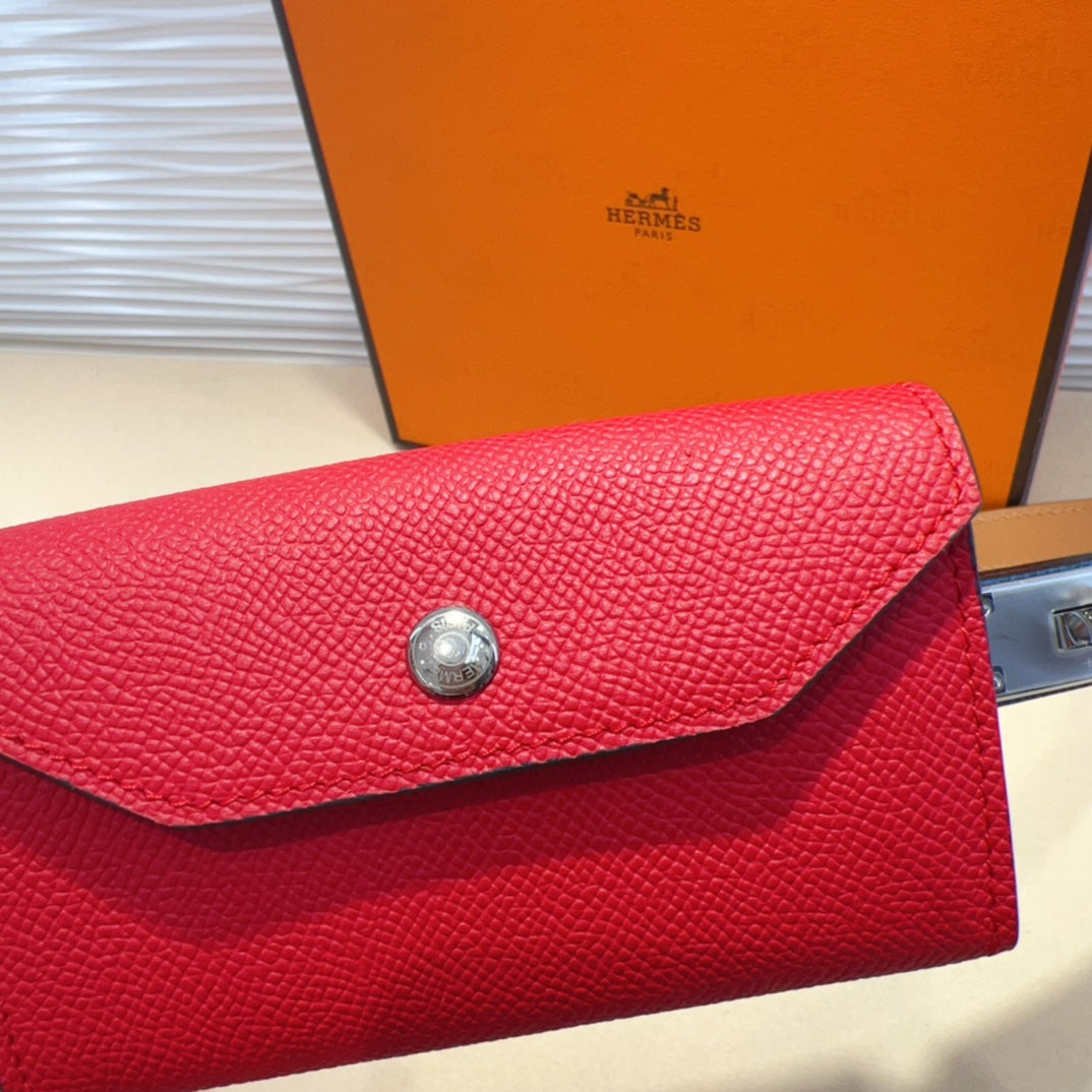HERMES KELLY CHERRY RED POCKET 18MM BELT NAVY BLUE LEATHER SILVER HARDWARE