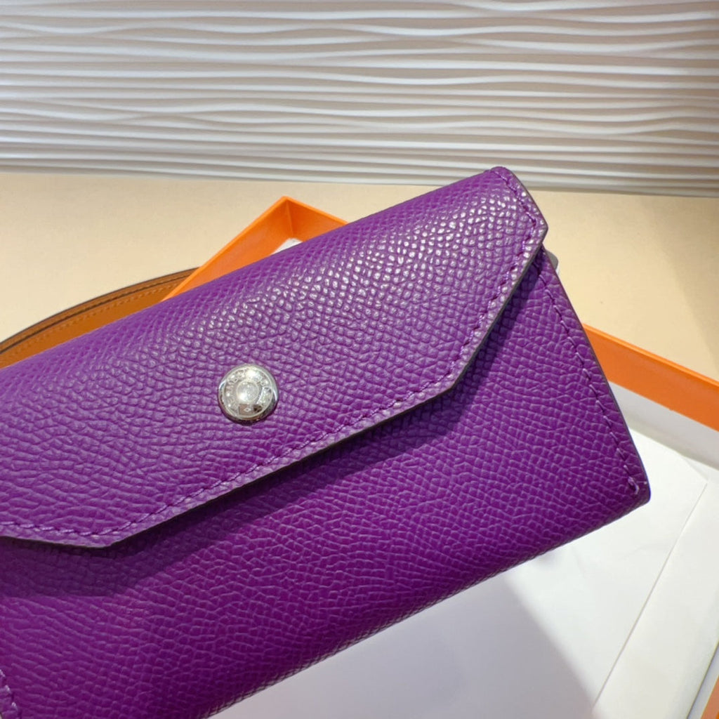 HERMES KELLY VIOLET PURPLE POCKET 18MM BELT WHITE LEATHER SILVER HARDWARE