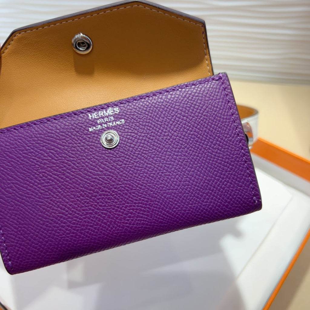 HERMES KELLY VIOLET PURPLE POCKET 18MM BELT WHITE LEATHER SILVER HARDWARE