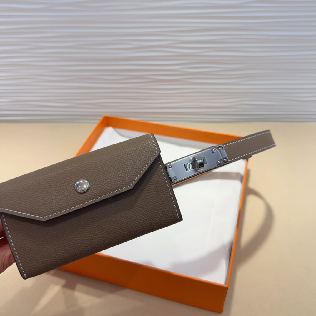HERMES KELLY DARK BROWN POCKET 18MM BELT LEATHER SILVER HARDWARE