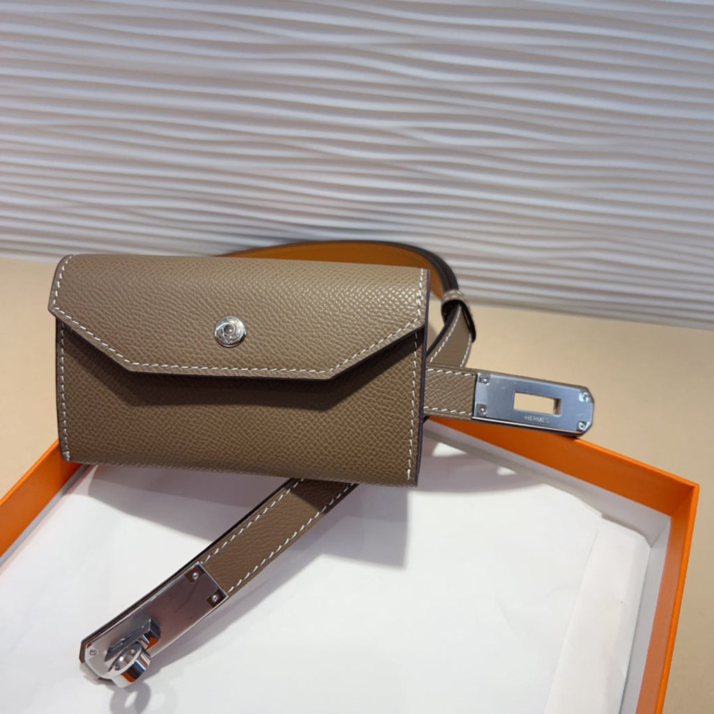 HERMES KELLY DARK BROWN POCKET 18MM BELT LEATHER SILVER HARDWARE