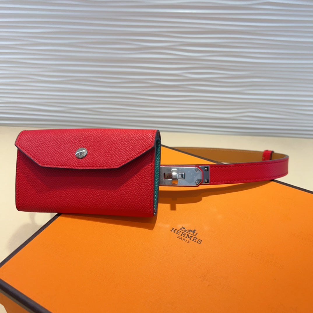 HERMES KELLY CHERRY RED POCKET 18MM BELT LEATHER SILVER HARDWARE