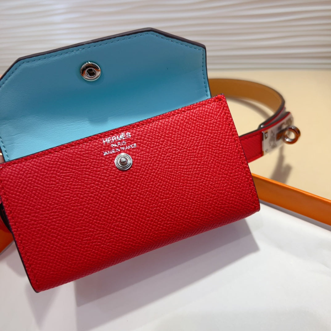 HERMES KELLY CHERRY RED POCKET 18MM BELT LEATHER SILVER HARDWARE