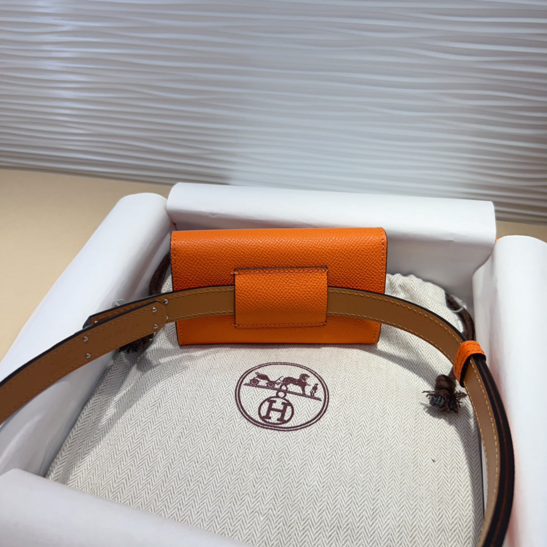 HERMES KELLY POCKET 18MM BELT ORANGE LEATHER SILVER HARDWARE