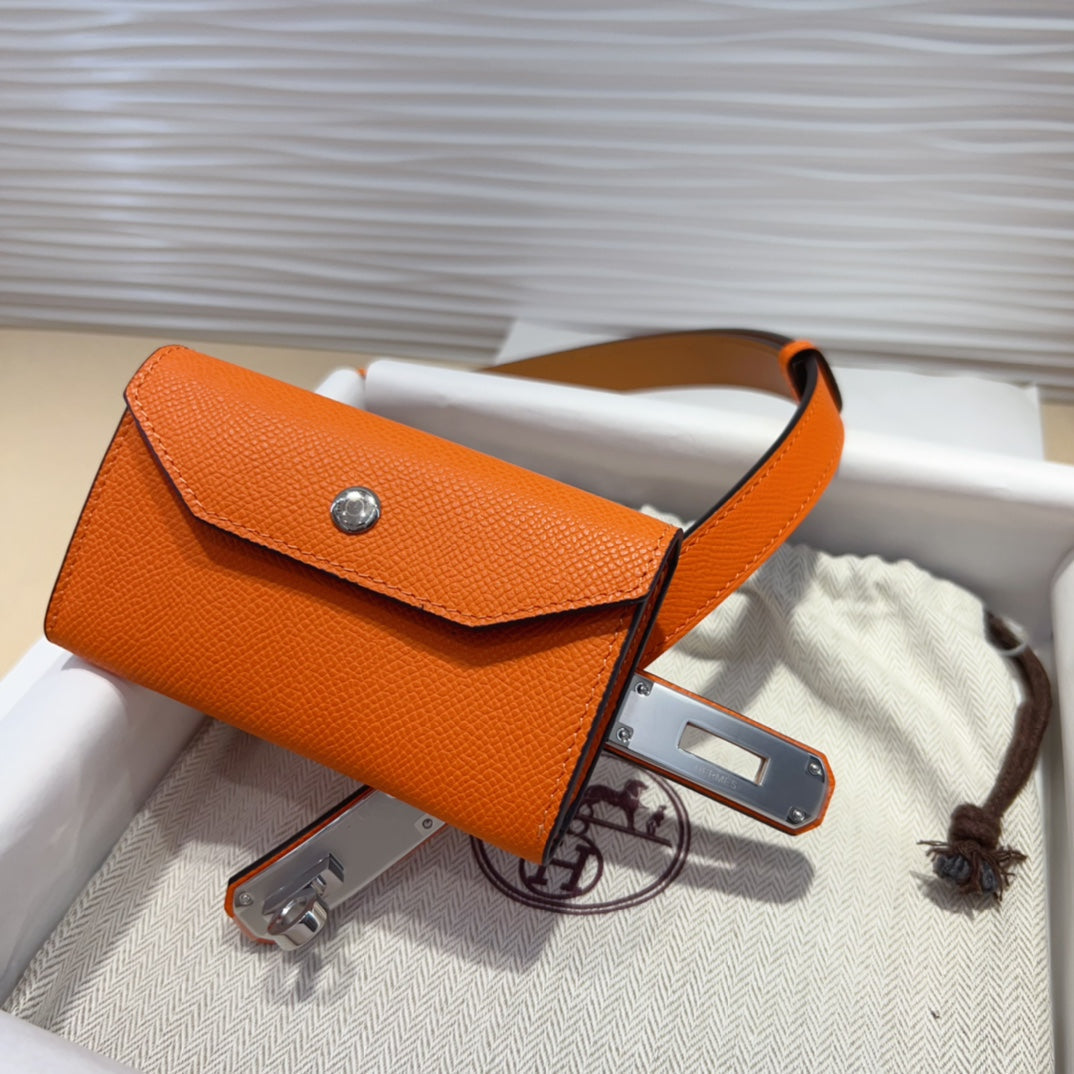 HERMES KELLY POCKET 18MM BELT ORANGE LEATHER SILVER HARDWARE