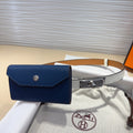 HERMES KELLY NAVY BLUE POCKET 18MM BELT WHITE LEATHER SILVER HARDWARE