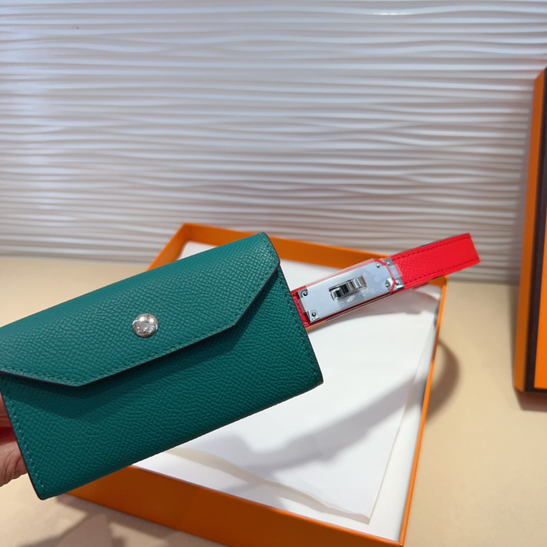 HERMES KELLY TEAL GREEN POCKET 18MM BELT CHERRY RED LEATHER SILVER HARDWARE