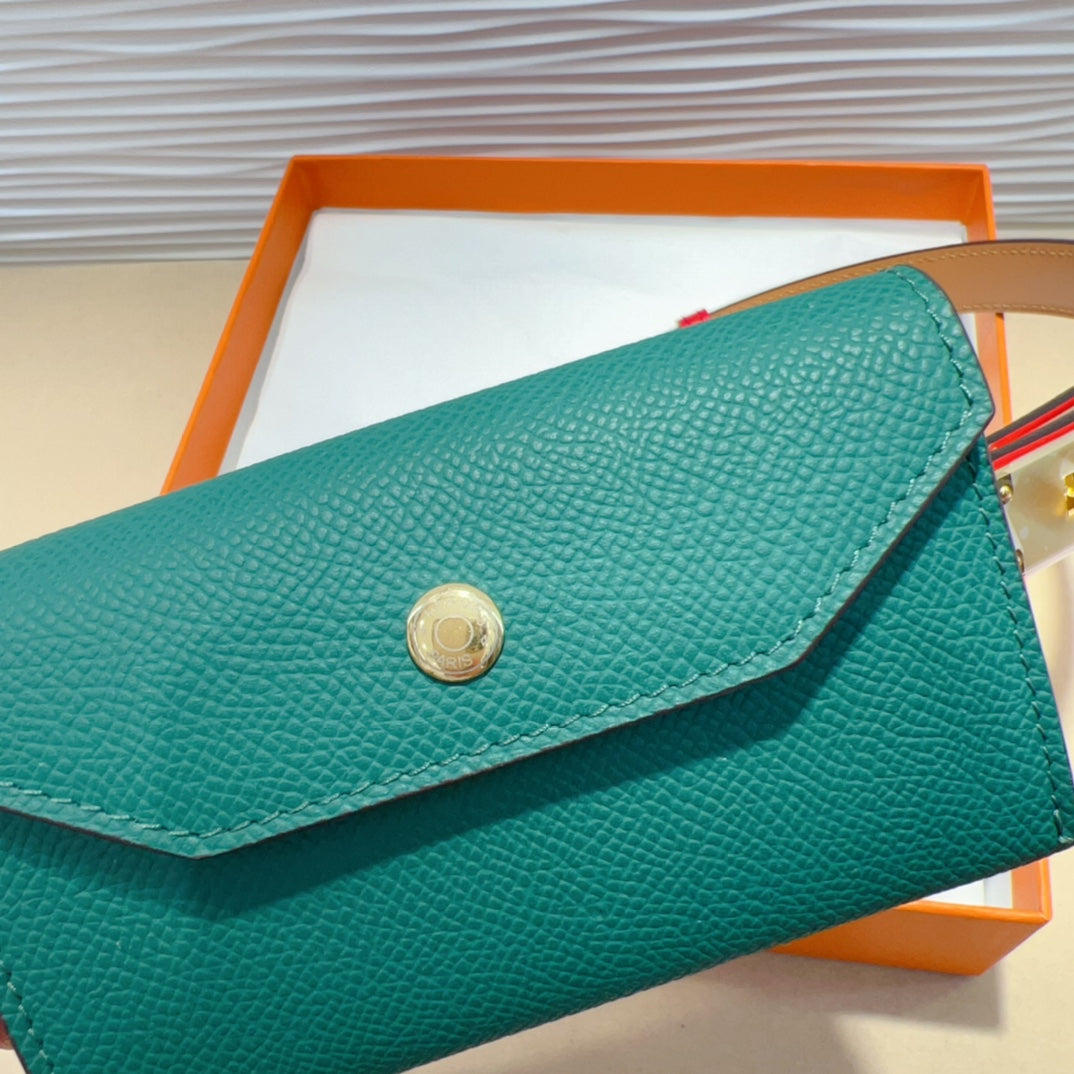 HERMES KELLY TEAL GREEN POCKET 18MM BELT CHERRY RED LEATHER GOLD HARDWARE