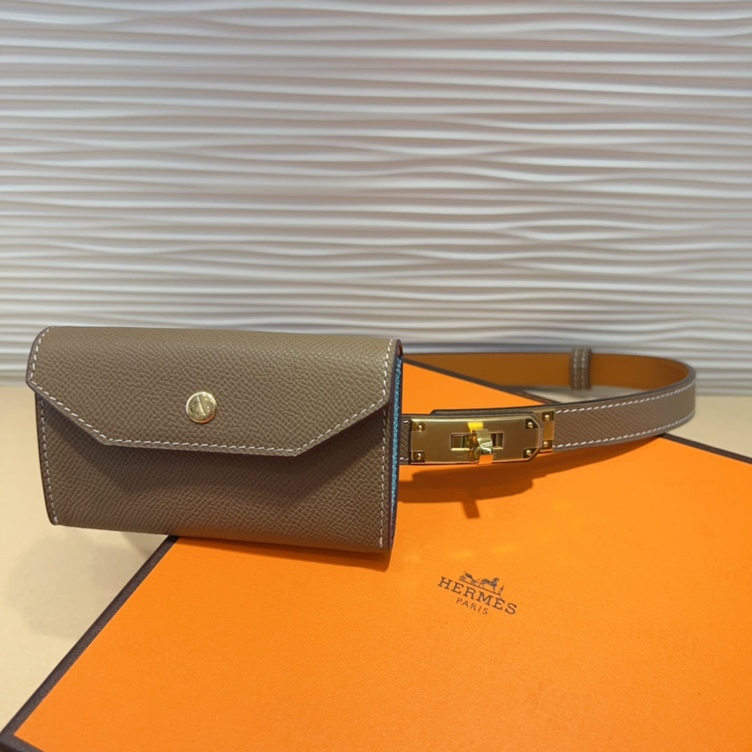 HERMES KELLY POCKET 18MM BELT CHOCOLATE BROWN LEATHER GOLD HARDWARE