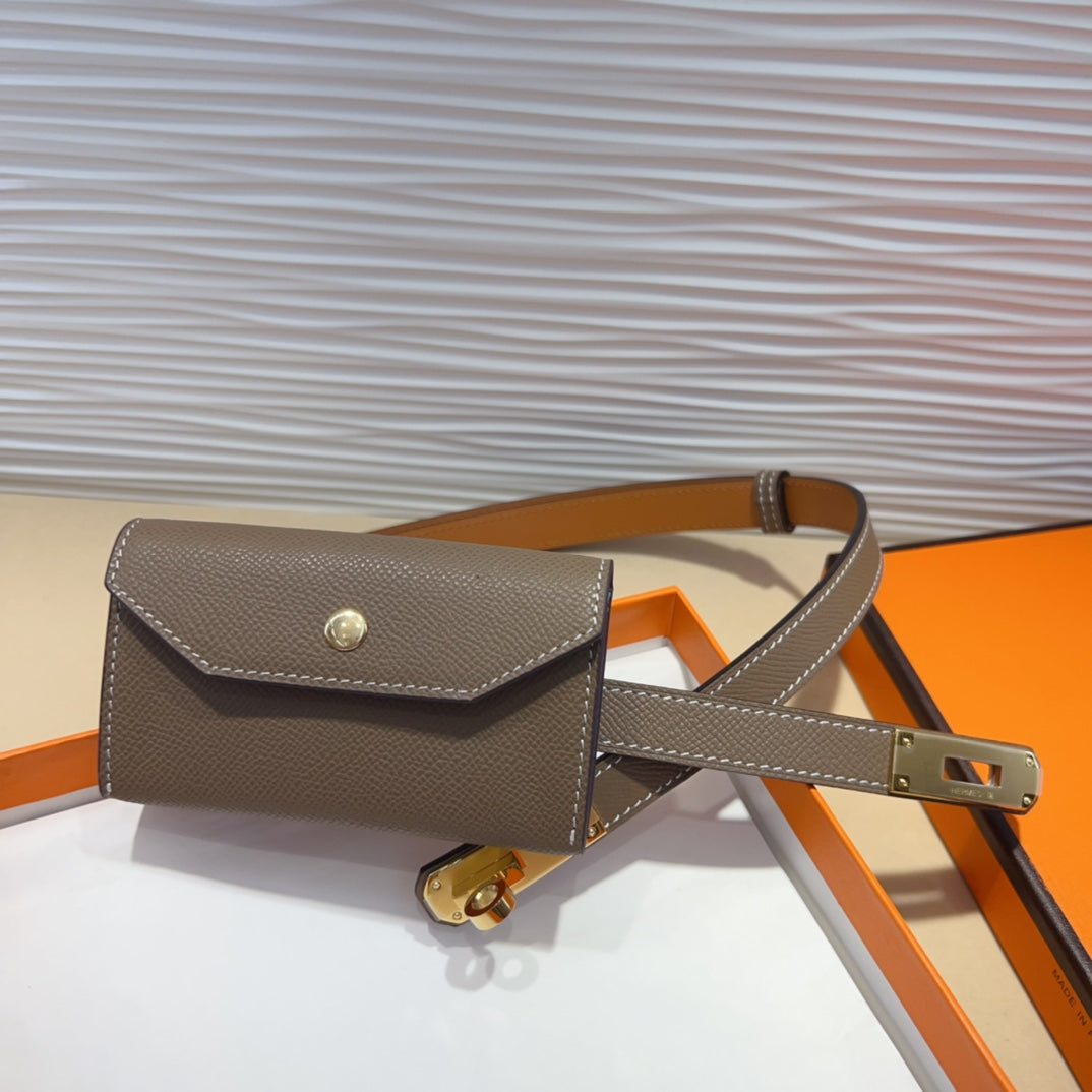 HERMES KELLY POCKET 18MM BELT CHOCOLATE BROWN LEATHER GOLD HARDWARE