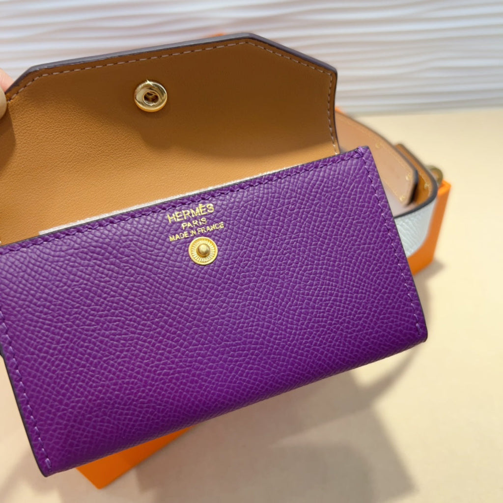 HERMES KELLY VIOLET PURPLE POCKET 18MM BELT WHITE LEATHER GOLD HARDWARE