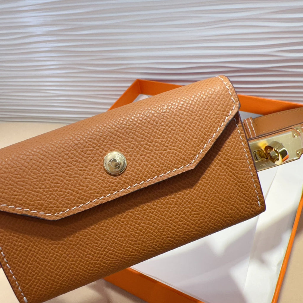 HERMES KELLY POCKET 18MM BELT CINNAMON BROWN LEATHER GOLD HARDWARE