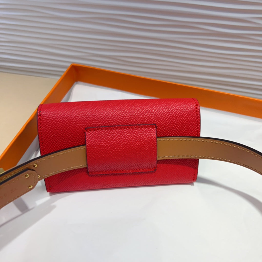 HERMES KELLY POCKET 18MM BELT CHERRY RED LEATHER GOLD HARDWARE