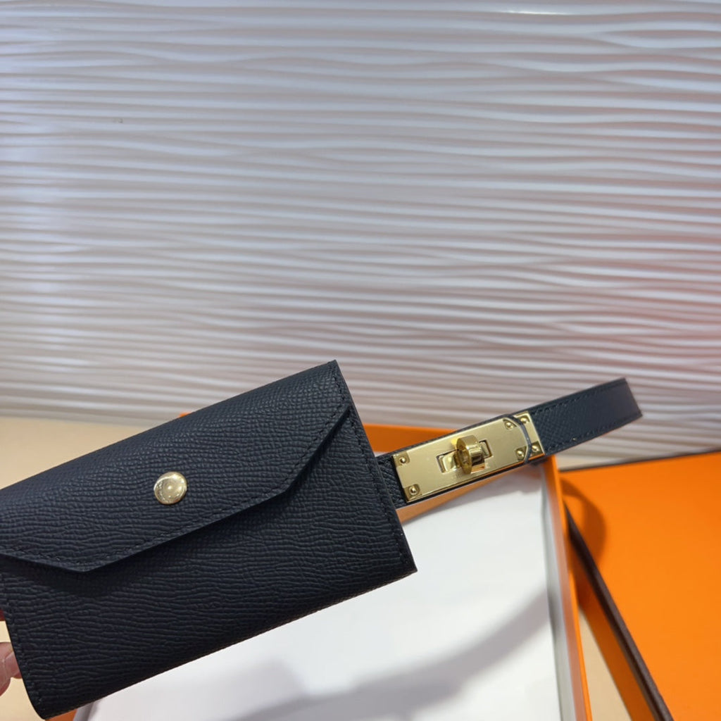 HERMES KELLY POCKET 18MM BELT BLACK LEATHER GOLD HARDWARE