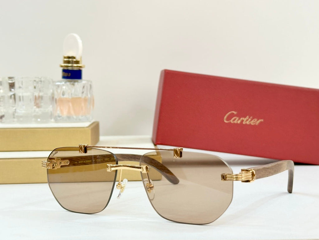 CARTIER PREMIÈRE GEOMETRIC FRAME SUNGLASSES CT0621S IN METAL AND WOODEN