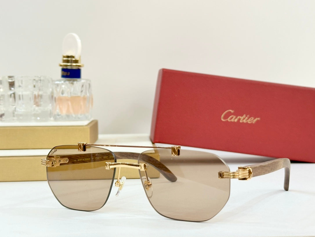 CARTIER PREMIÈRE GEOMETRIC FRAME SUNGLASSES CT0621S IN METAL AND WOODEN