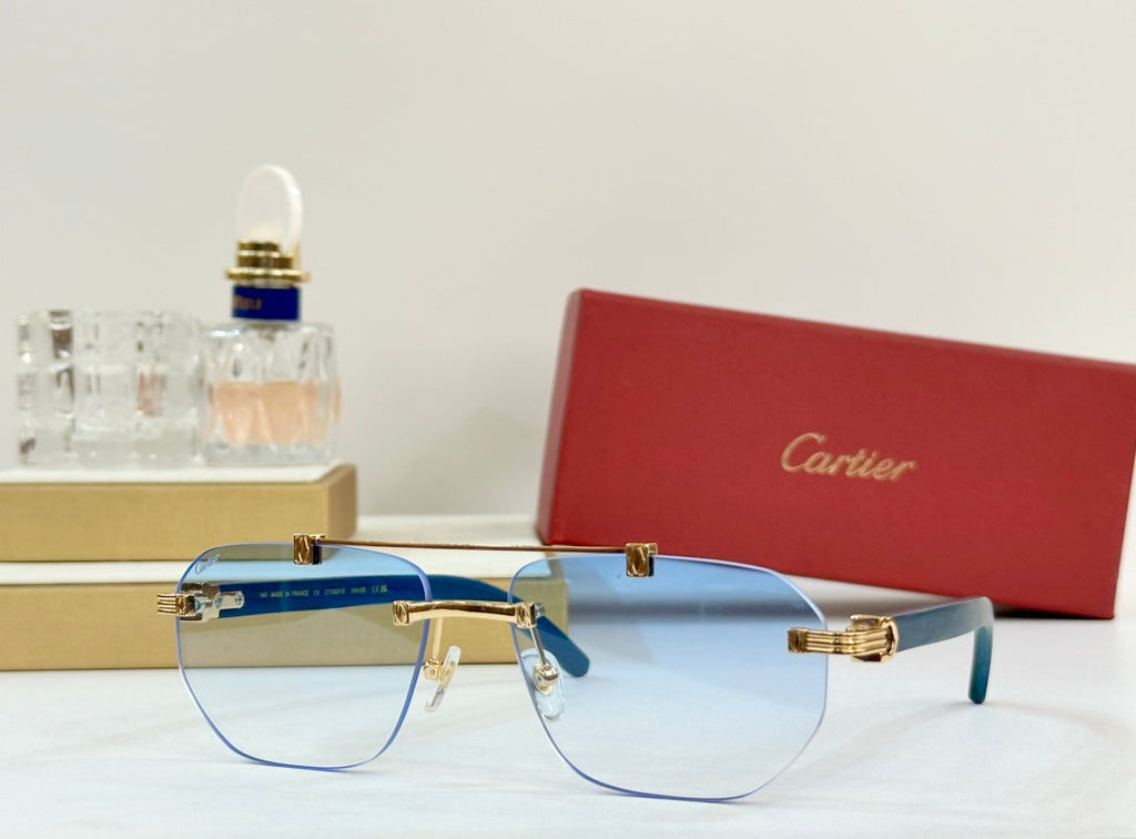 CARTIER PREMIÈRE GEOMETRIC FRAME SUNGLASSES CT0621S IN METAL AND WOODEN