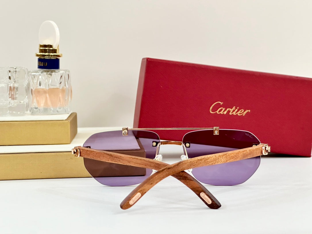 CARTIER PREMIÈRE GEOMETRIC FRAME SUNGLASSES CT0621S IN METAL AND WOODEN