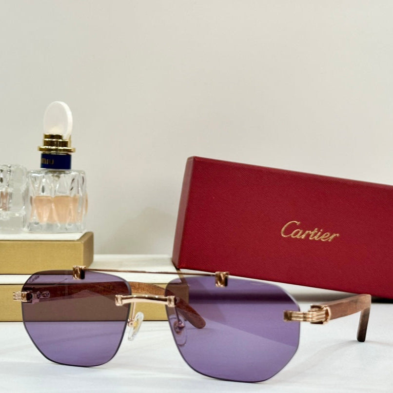 CARTIER PREMIÈRE GEOMETRIC FRAME SUNGLASSES CT0621S IN METAL AND WOODEN
