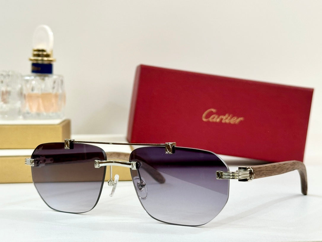CARTIER PREMIÈRE GEOMETRIC FRAME SUNGLASSES CT0621S IN METAL AND WOODEN