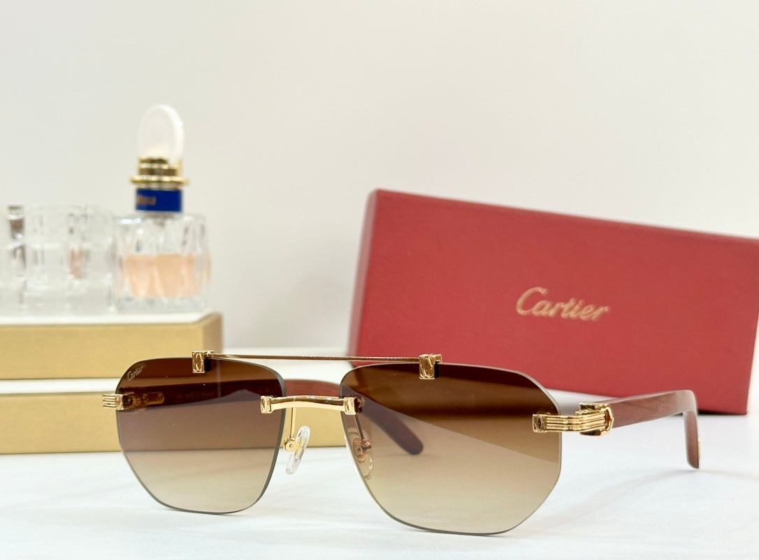 CARTIER PREMIÈRE GEOMETRIC FRAME SUNGLASSES CT0621S IN METAL AND WOODEN