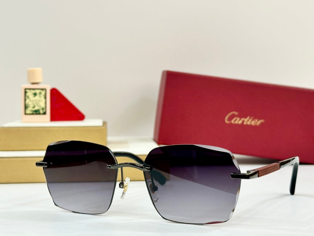 CARTIER PREMIÈRE GEOMETRIC FRAME SUNGLASSES 530303 IN METAL AND WOODEN