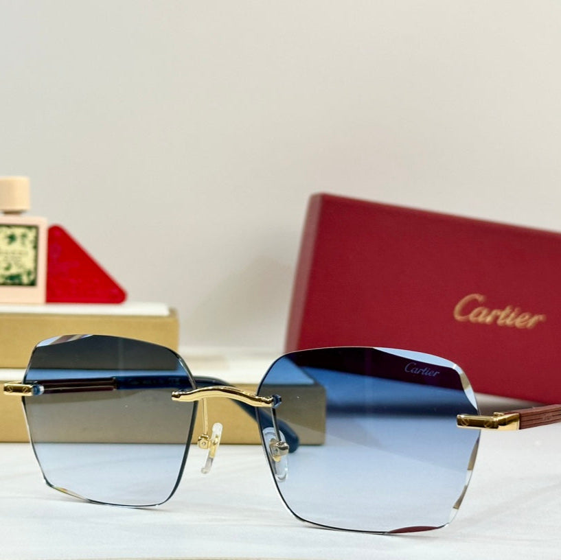 CARTIER PREMIÈRE GEOMETRIC FRAME SUNGLASSES 530303 IN METAL AND WOODEN