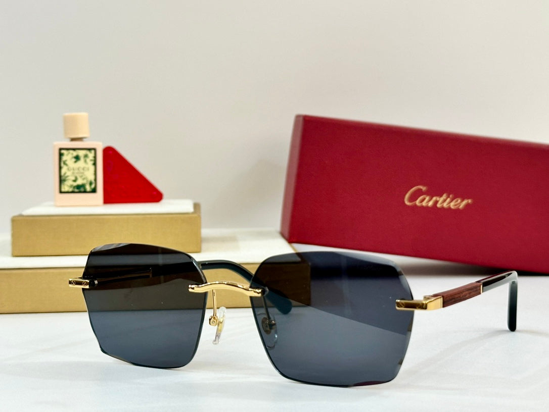 CARTIER PREMIÈRE GEOMETRIC FRAME SUNGLASSES 530303 IN METAL AND WOODEN