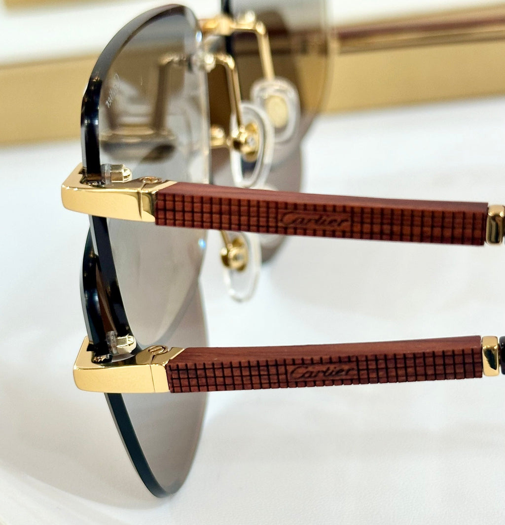 CARTIER PREMIÈRE SQUARE FRAME SUNGLASSES 530304 IN METAL AND WOODEN
