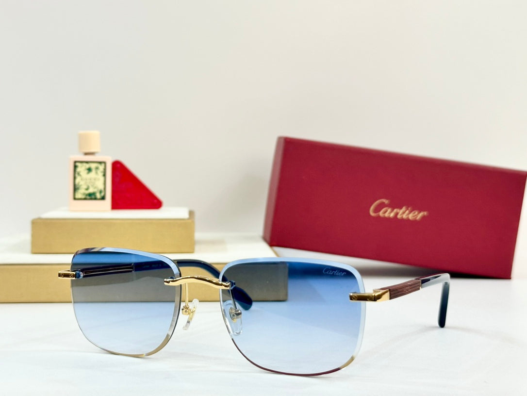 CARTIER PREMIÈRE SQUARE FRAME SUNGLASSES 530304 IN METAL AND WOODEN