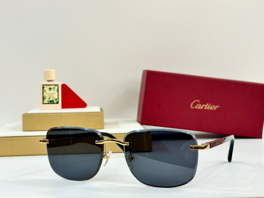 CARTIER PREMIÈRE SQUARE FRAME SUNGLASSES 530304 IN METAL AND WOODEN