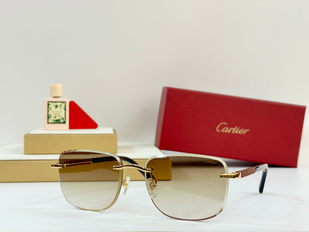 CARTIER PREMIÈRE SQUARE FRAME SUNGLASSES 530304 IN METAL AND WOODEN