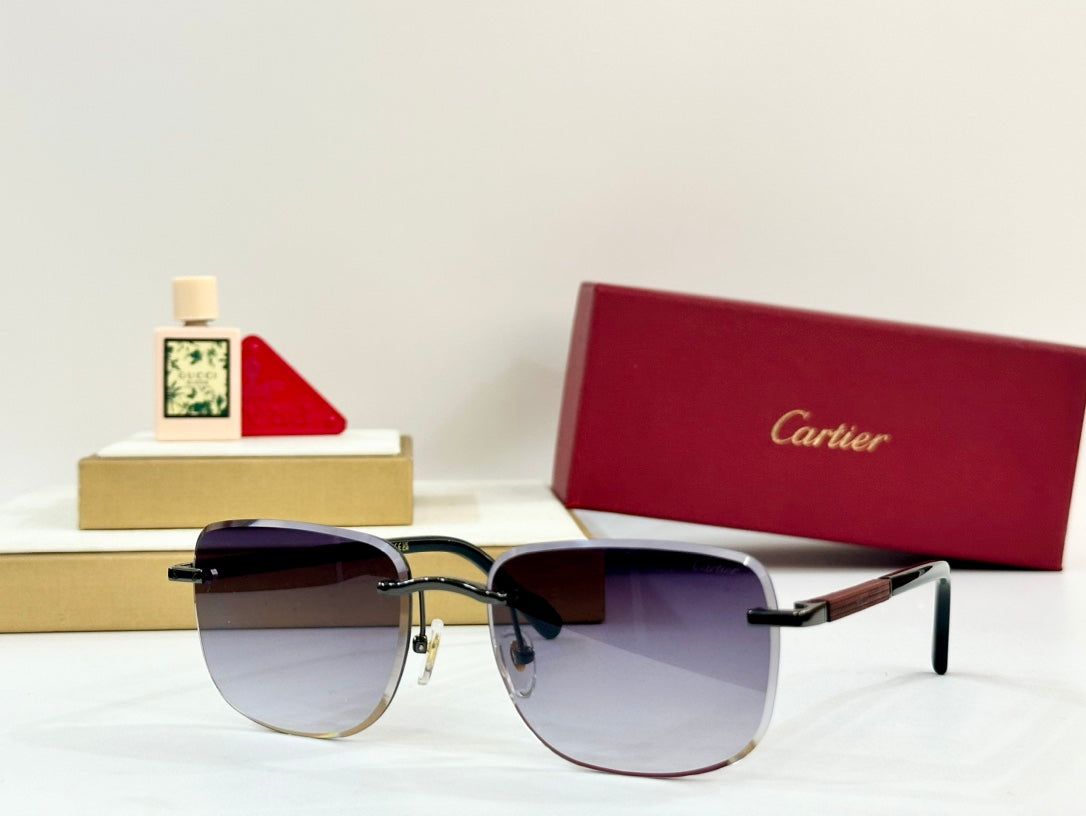 CARTIER PREMIÈRE SQUARE FRAME SUNGLASSES 530304 IN METAL AND WOODEN