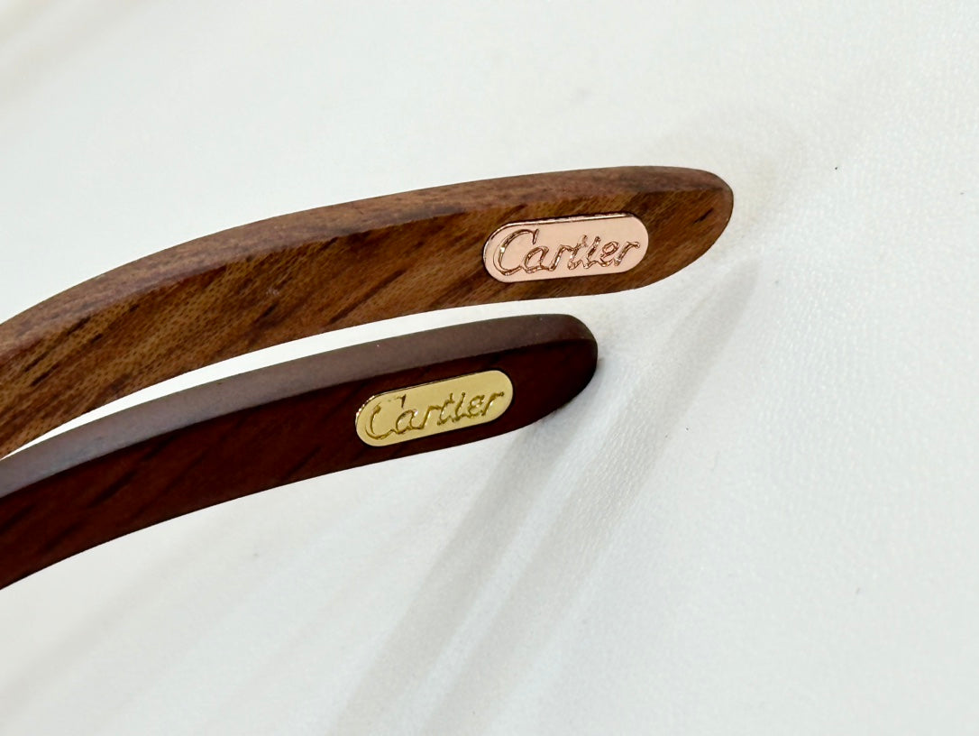 CARTIER RIMLESS GEOMETRIC FRAME SUNGLASSES 547386 IN METAL AND WOODEN