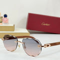 CARTIER RIMLESS GEOMETRIC FRAME SUNGLASSES 547386 IN METAL AND WOODEN