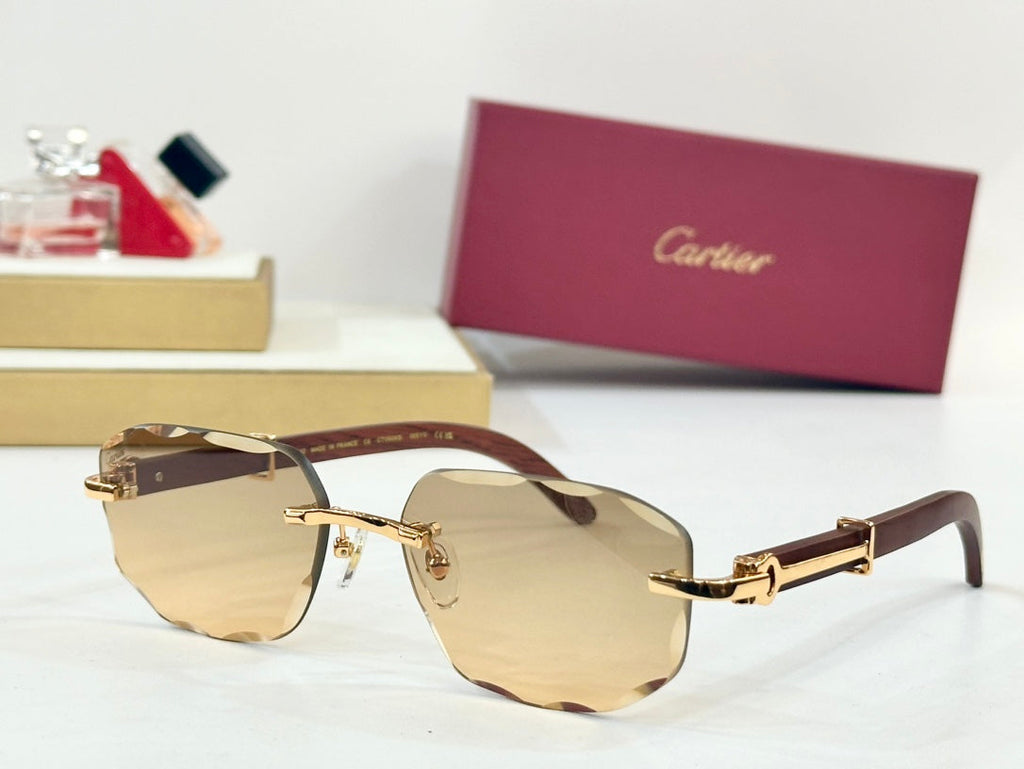 CARTIER GEOMETRIC FRAME SUNGLASSES CT0606S IN METAL AND WOODEN